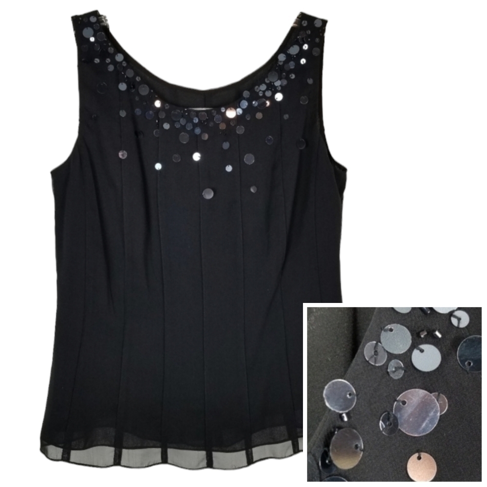 Adrianna Papell Womens Embellished Black Silk Sleeveless Fitted Top Size 6 Crop